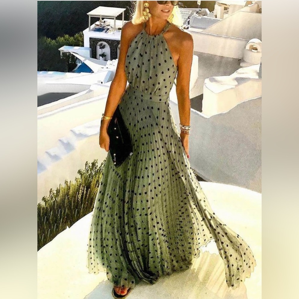 Green Halter Sleeveless Sundress for Weddings